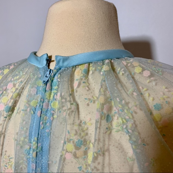 Vintage 1950’s/60’s Baby Blue Sheer Floral Lace Embroidered Overlay Prom Dress - Picture 9 of 16